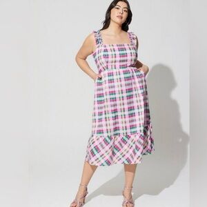 Torrid Pink/Green Plaid Poplin Dress Size 3(3X)